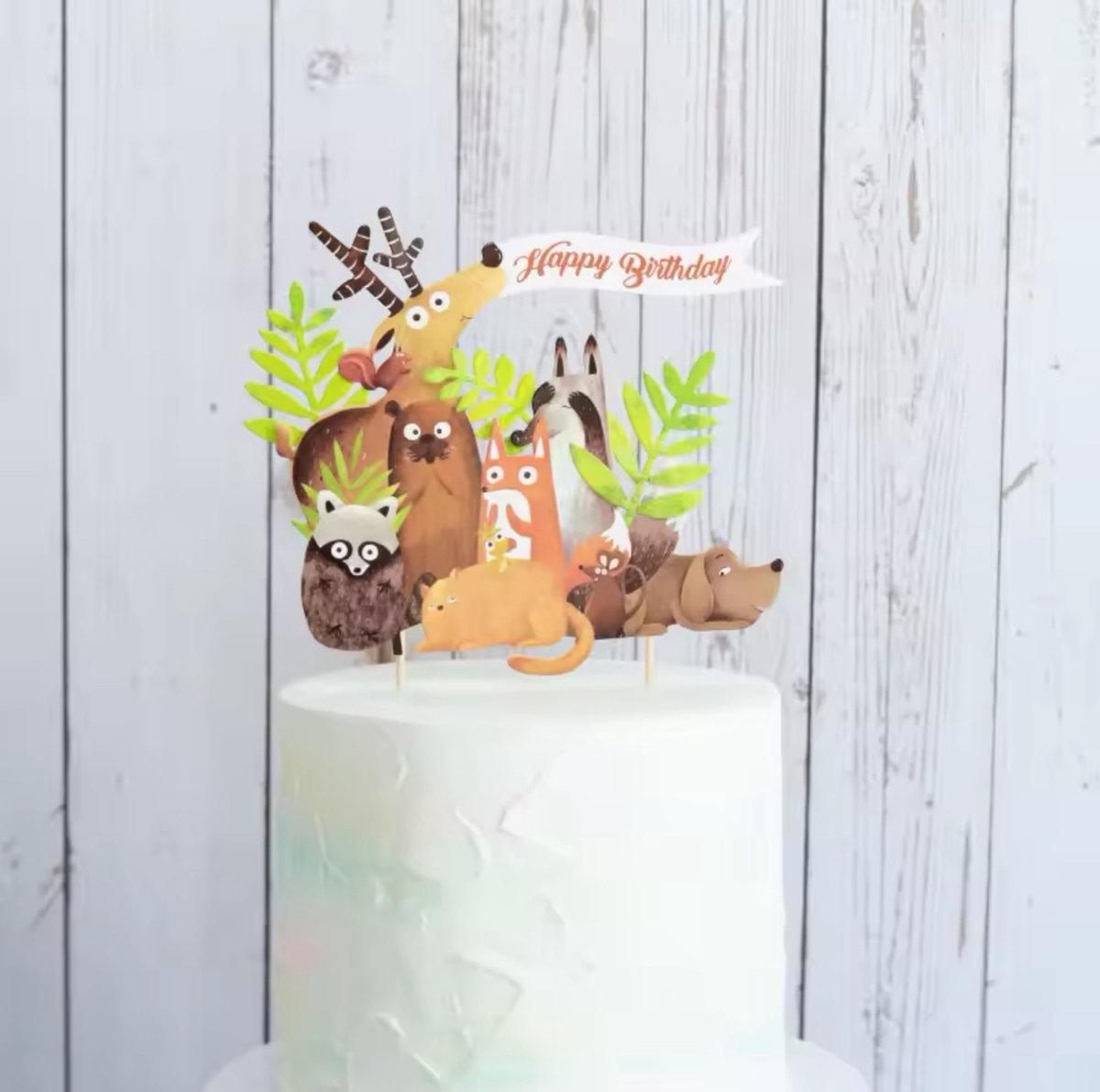 Dieren Taart Topper - Bosdieren - Vos - Rendier - Happy Birthday - Dieren - Poes - Hond - Taart Versiering - Verjaardag Versiering - Taart Decoratie - Kinderfeestje - Toppers - Taarttopper - Cake Topper - Voor Jongens en Meisjes